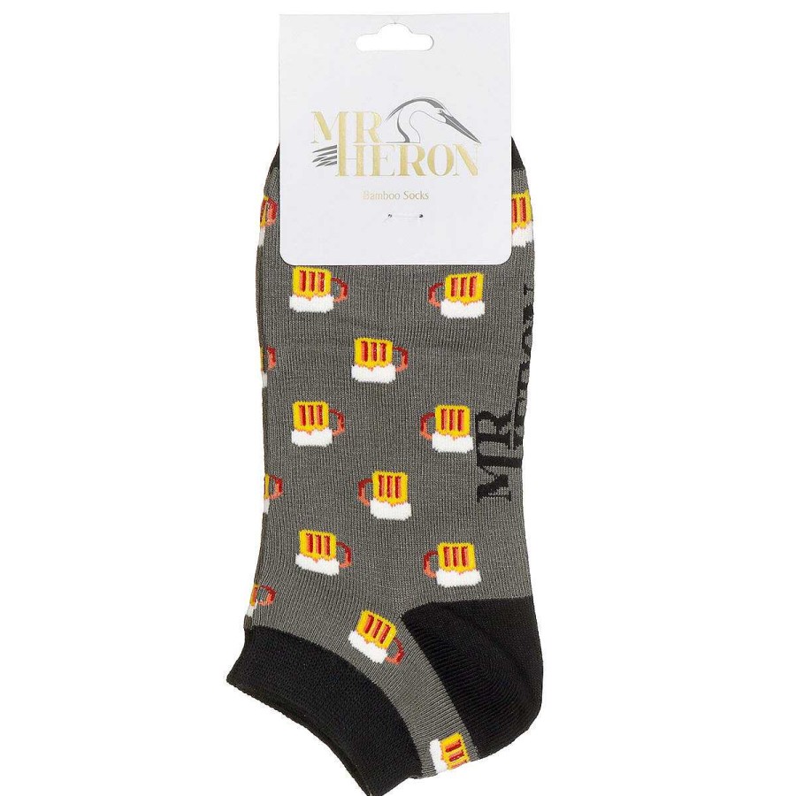 For Men | Mr Heron Mr Heron Grey Beer Men'S Bamboo Trainer Socks