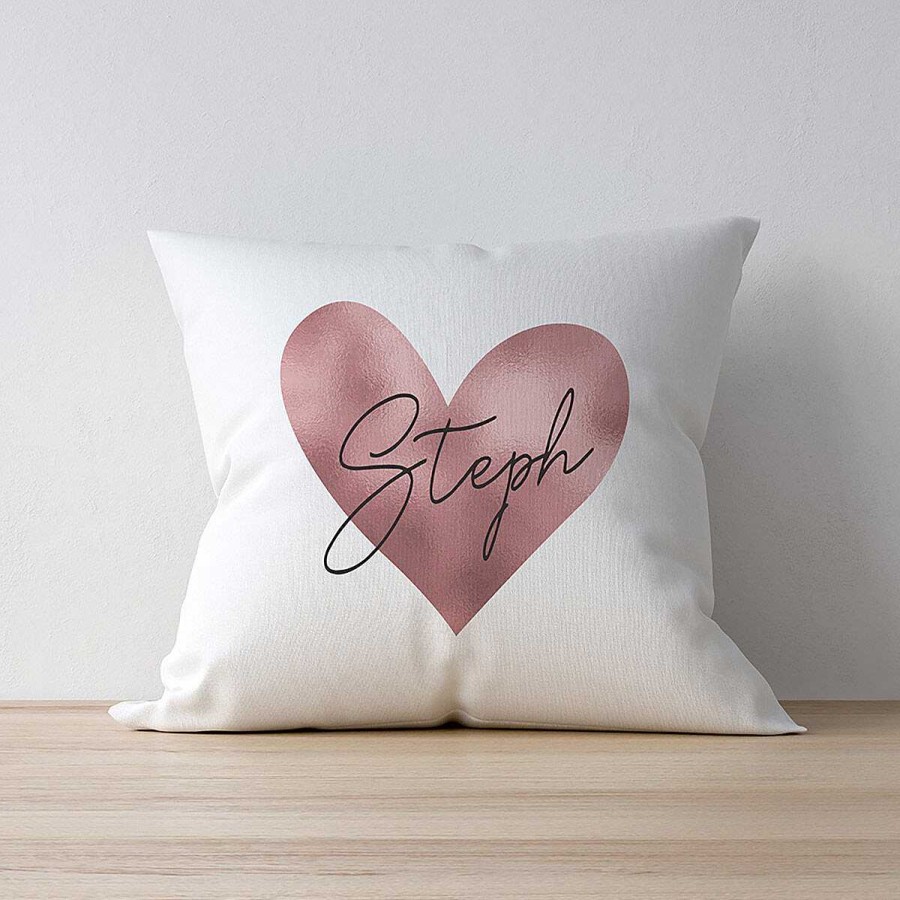 Soft Furnishings | Temptation Gifts Personalised Rose Gold Heart Name Only Cushion