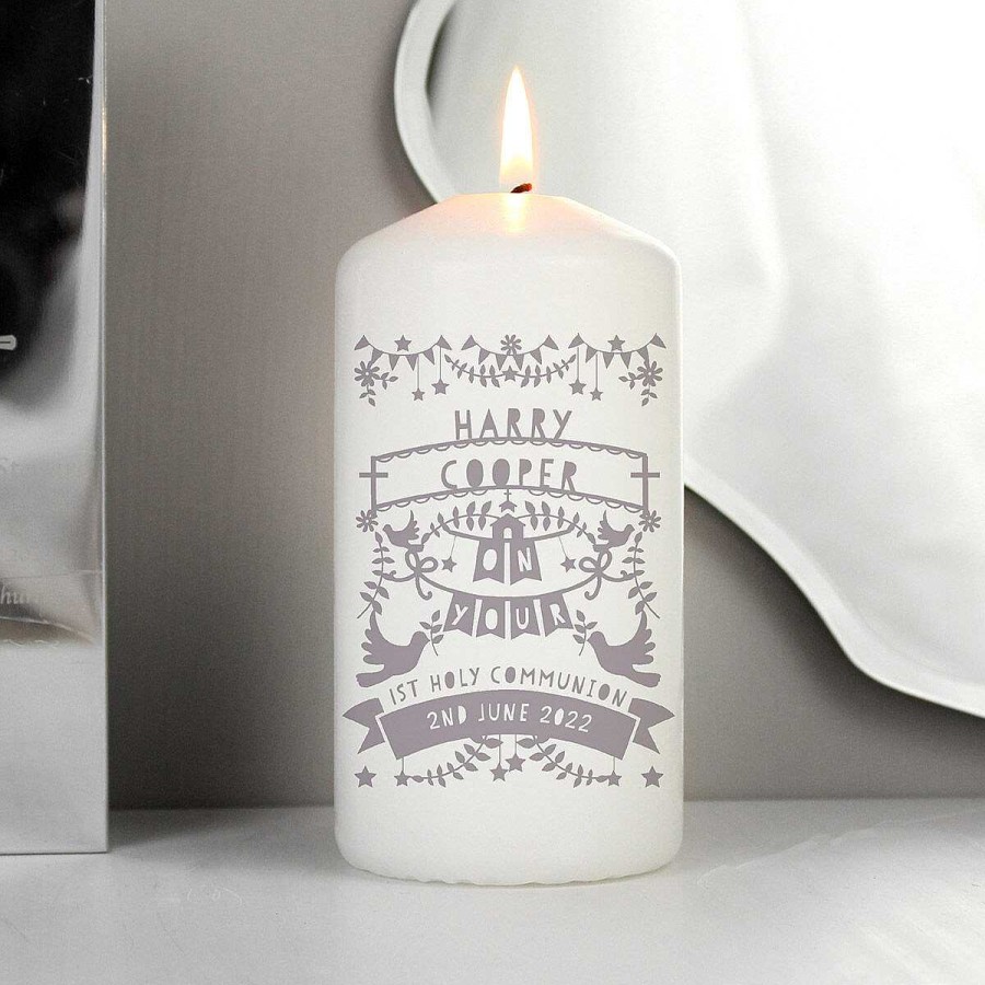 Candles & Fragrance | Temptation Gifts Personalised Grey Papercut Style Pillar Candle