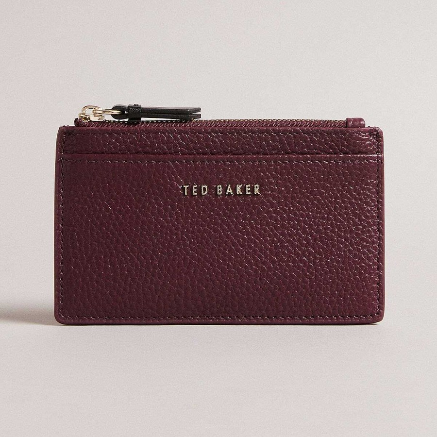 Wallets & Purses | Ted Baker Ted Baker Delfie Deep Purple Leather Zip Card Holder