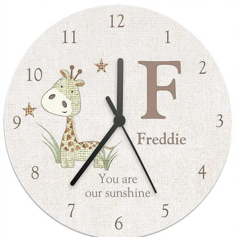 Clocks & Alarms | Temptation Gifts Personalised Hessian Giraffe Wooden Clock