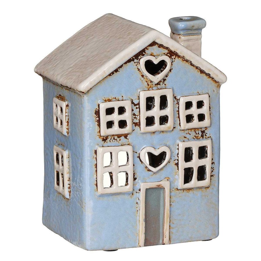 Candle Accessories | Village Pottery Village Pottery Small Light Blue Heart House Tealight Holder