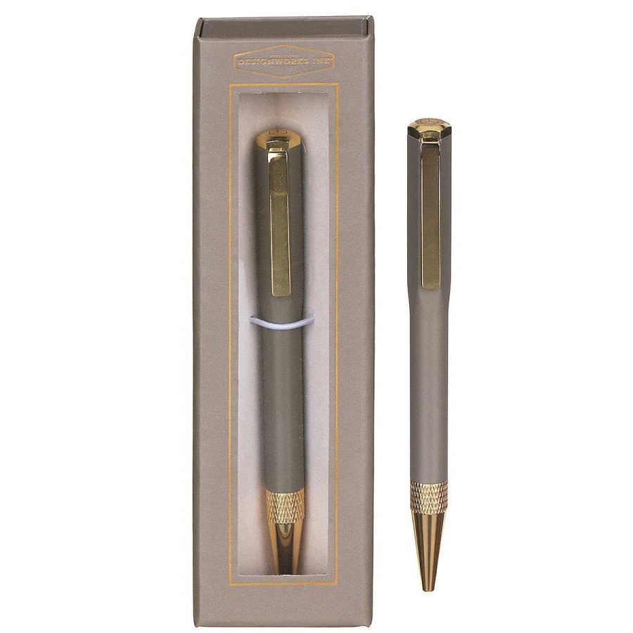 Pens & Pencils | Designworks Ink Designworks Ink Mushroom Grey & Gold Boxed Ballpoint Pen