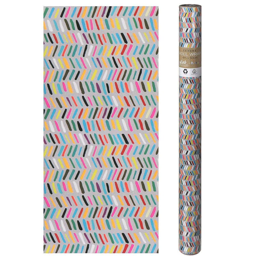 Wrapping Paper | Glick Glick Paper Salad Dashes Grey Luxury Roll Wrap 4M X 50Cm