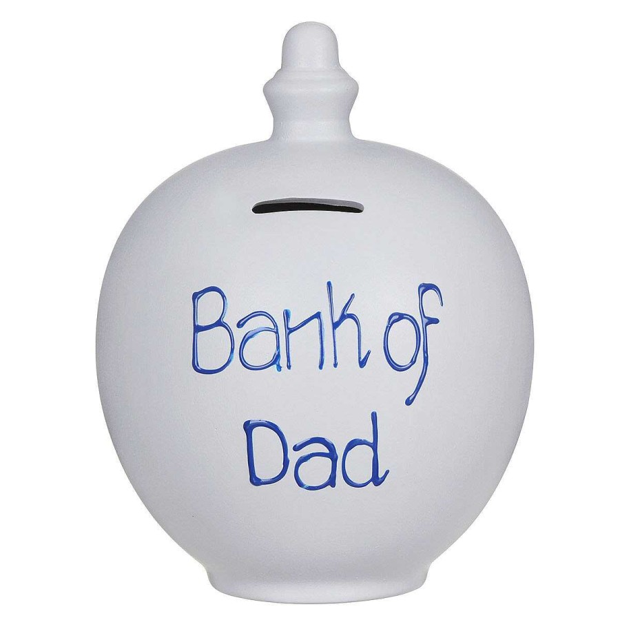 Money Pots | Temptation Temptation 'Bank Of Dad' Blue On Grey Money Pot