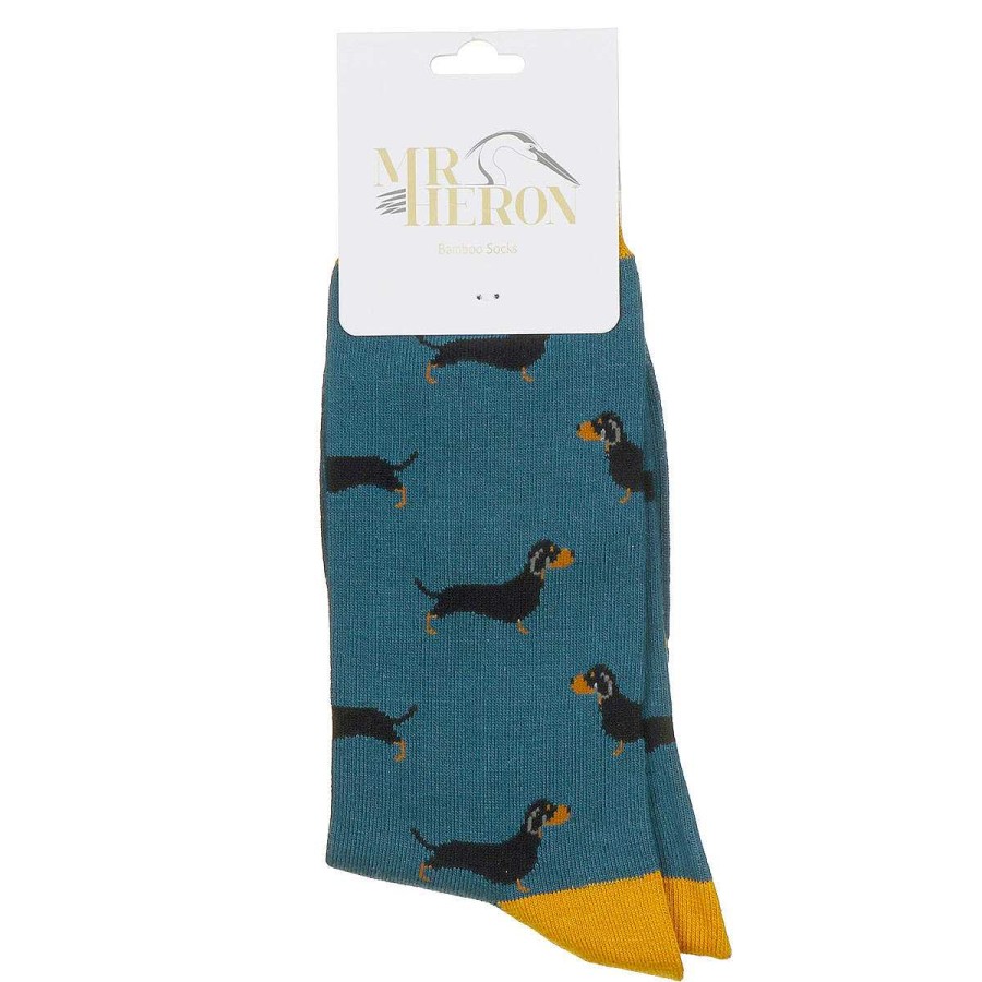 Styles | Mr Heron Mr Heron Teal Sausage Dogs Men'S Bamboo Socks