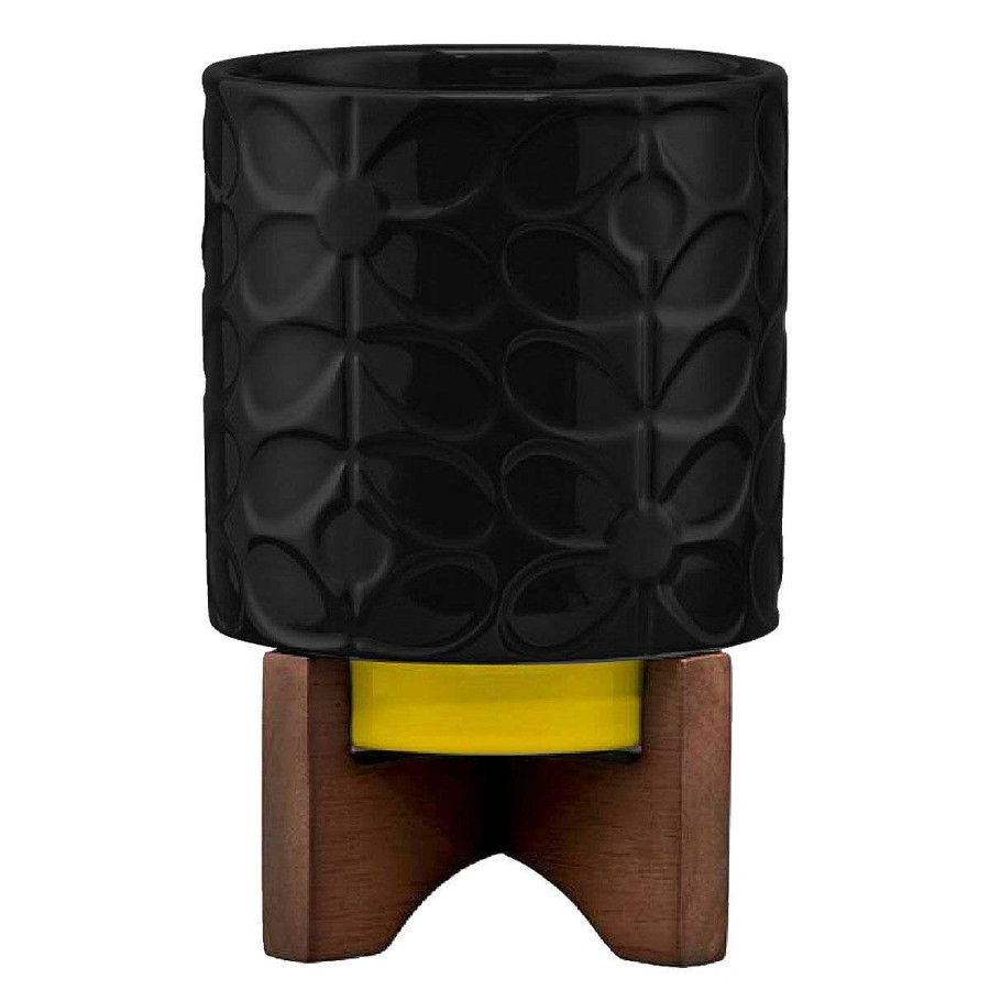 Planters | Orla Kiely Orla Kiely Debossed Sixties Stem Black Ceramic Plant Pot