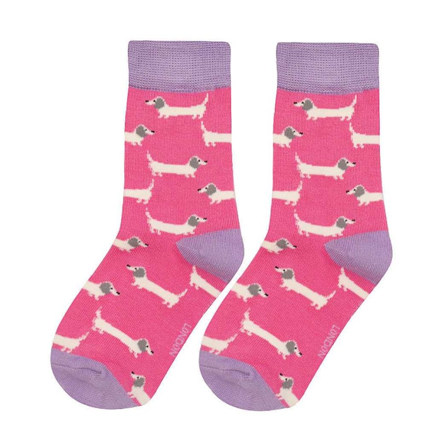 Fashion & Jewellery | Miss Sparrow Miss Sparrow Bright Pink Sausage Dogs Girls Bamboo Socks