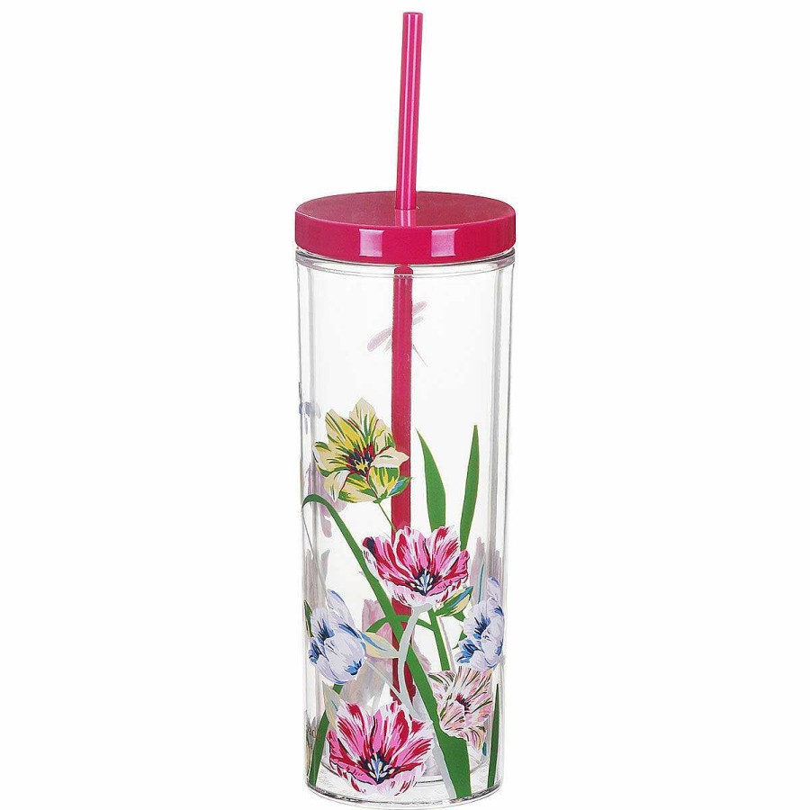 Travel Mugs | Kate Spade New York Kate Spade New York Dragonflies And Tulips Acrylic Tumbler With Straw