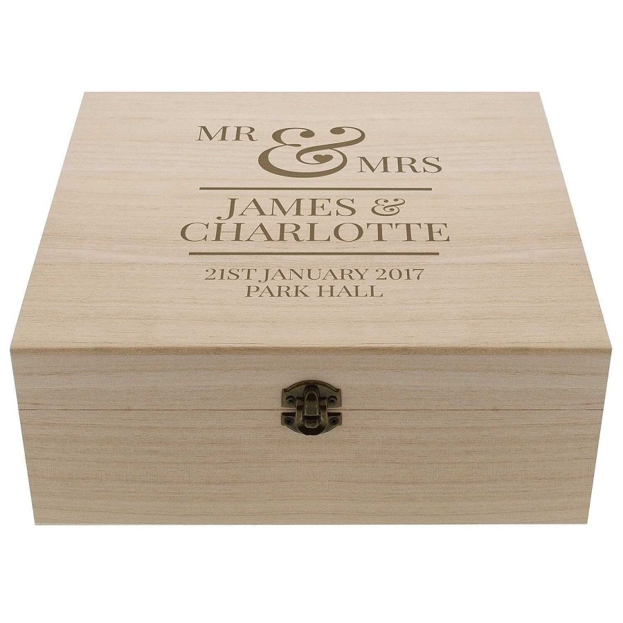 Wedding Accessories & Keepsakes | Temptation Gifts Personalised Mr & Mrs Large Wooden Keepsake Box