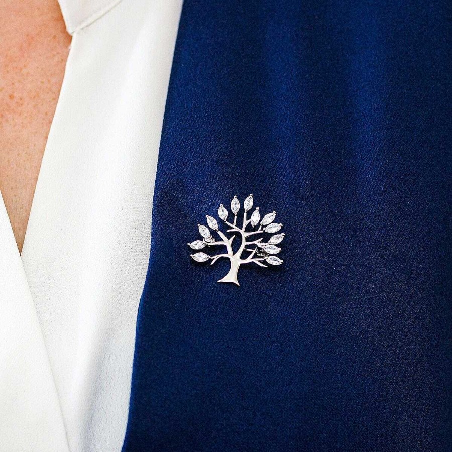 Brooches & Pin Badges | Equilibrium Equilibrium Clear Tree Of Life Silver Brooch