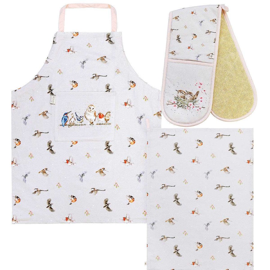 Aprons | Wrendale Wrendale Feathered Friends Double Oven Glove, Tea Towel And Apron Set