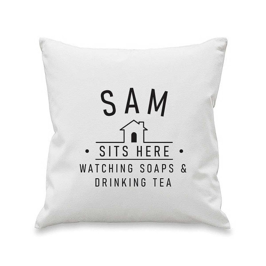 Soft Furnishings | Temptation Gifts Personalised Sits Here Cushion