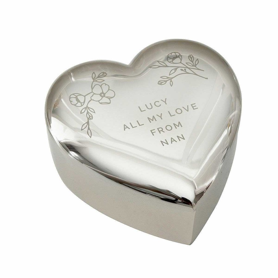 Jewellery Organisers | Temptation Gifts Personalised Floral Free Text Heart Trinket Box