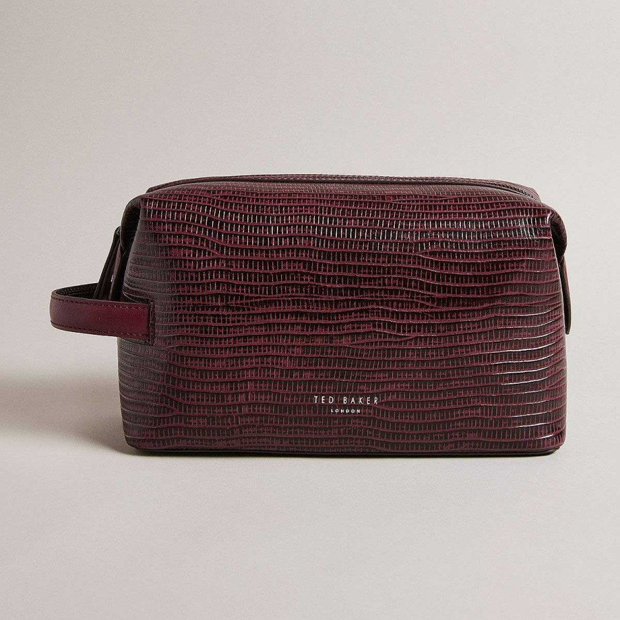 Wash Bags | Ted Baker Ted Baker Royen Oxblood Croc Leather Wash Bag