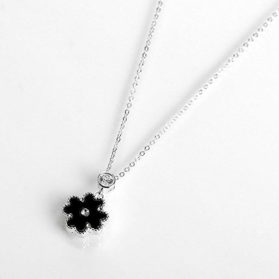 Necklaces | Equilibrium Equilibrium Silver Plated Mother Of Pearl Black Clover Necklace