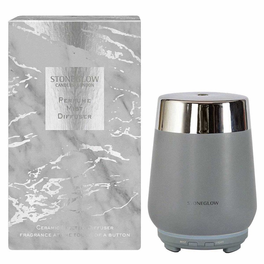 Essential Oils & Diffusers | Stoneglow Stoneglow Luna Light Grey & Silver Ceramic Perfume Mist Diffuser