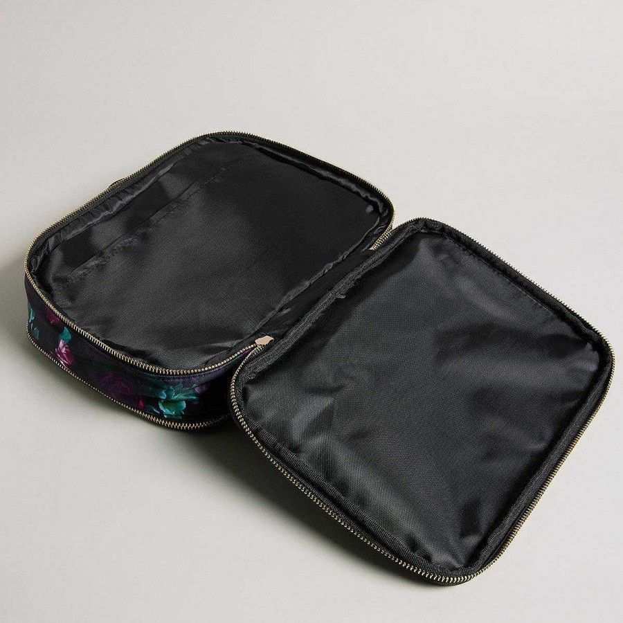 Wash Bags | Ted Baker Ted Baker Becaaii Black Floral Medium Travel Wash Bag