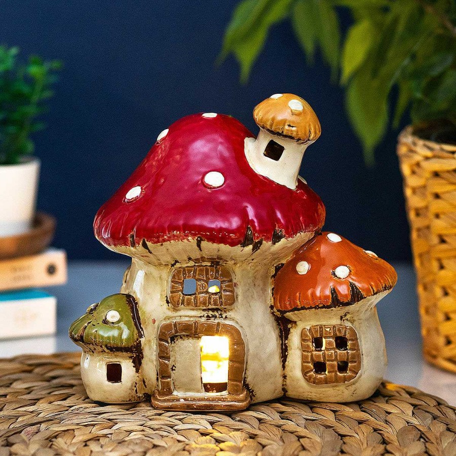 Home Ornaments | Village Pottery Village Pottery Three Mushroom House Tealight Holder