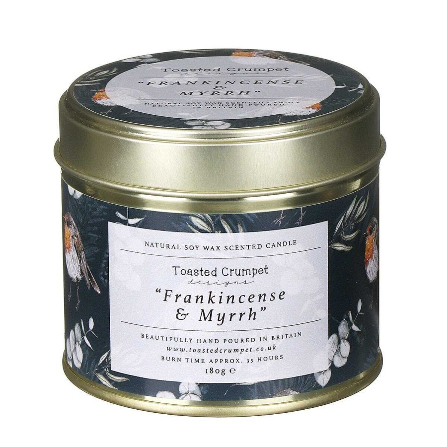 Tin Candles | Toasted Crumpet Toasted Crumpet 'Frankincense & Myrrh' Robin & Eucalyptus Christmas Tin Candle