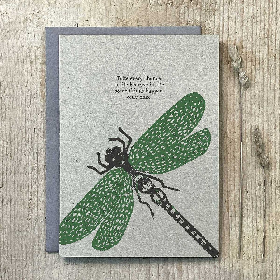 Inspirational | East of India East Of India Block Print 'Take Every Chance' Dragonfly Greetings Card