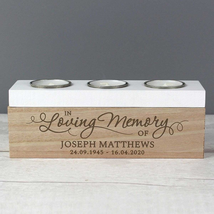 Keepsake Boxes | Temptation Gifts Personalised 'In Loving Memory' Triple Tea Light Box