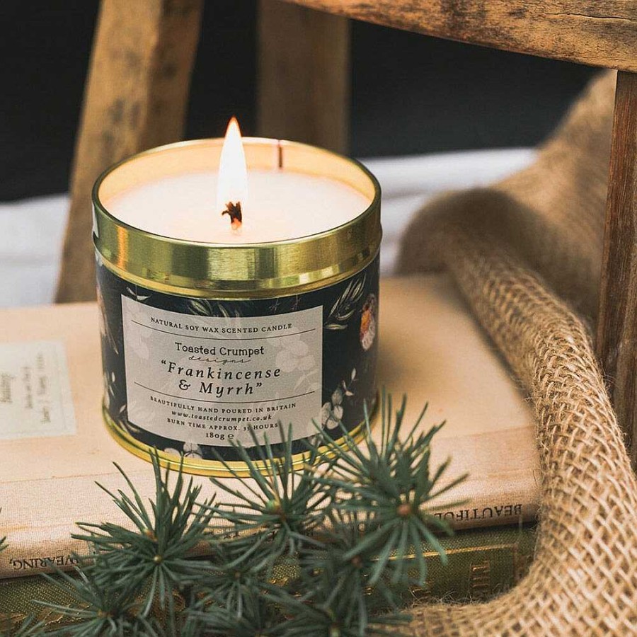 Tin Candles | Toasted Crumpet Toasted Crumpet 'Frankincense & Myrrh' Robin & Eucalyptus Christmas Tin Candle