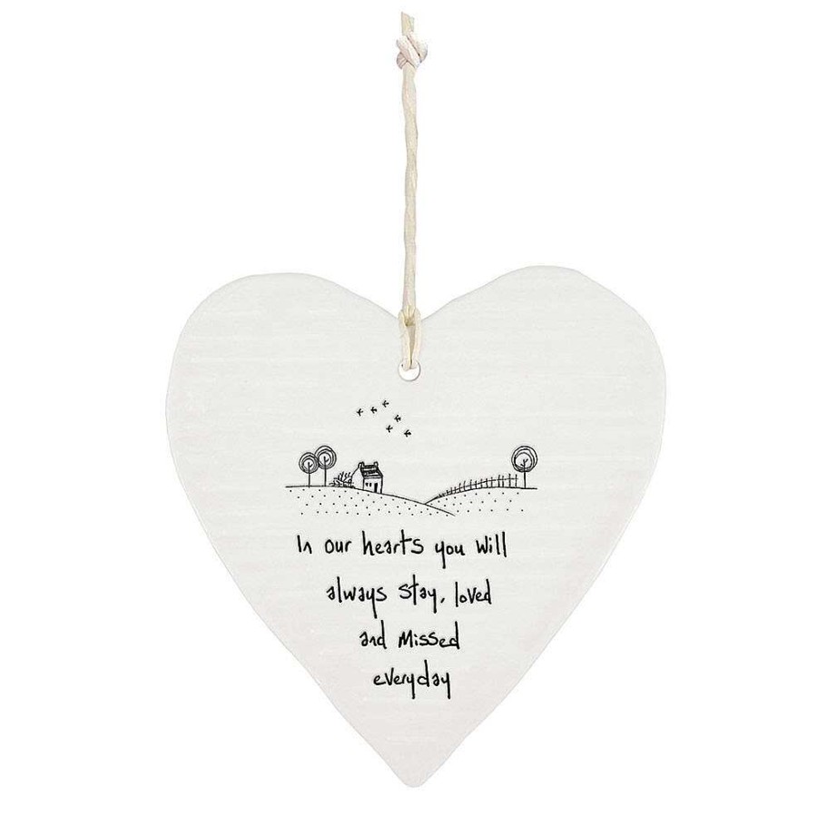 Plaques & Signs | East of India East Of India 'In Our Hearts' Round Wobbly Porcelain Heart