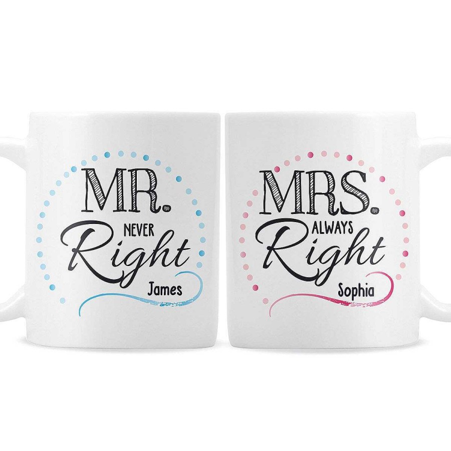 Mr & Mrs Gifts | Temptation Gifts Personalised 'Mrs Always Right, Mr Never Right' Set Of 2 Mugs