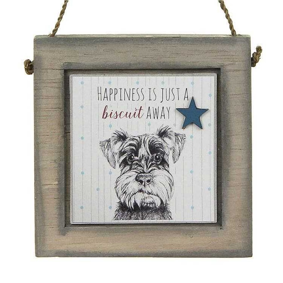 Plaques & Signs | East of India East Of India Schnauzer Dog Just A Biscuit Away Wooden Plaque