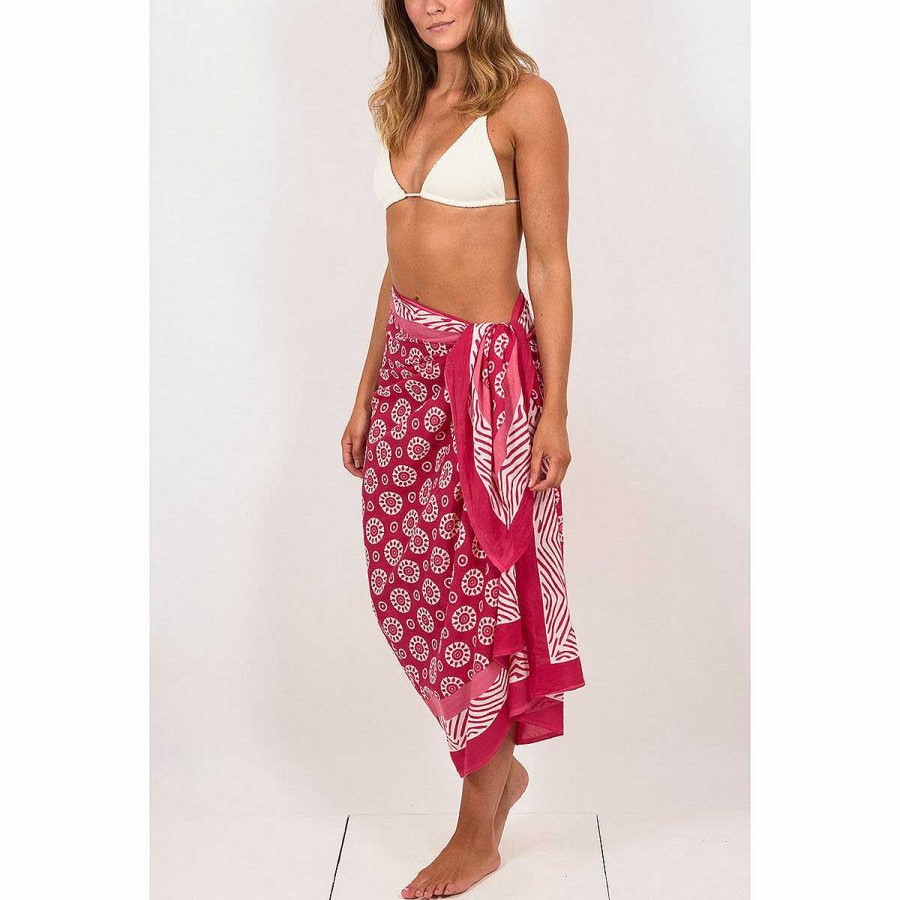 Clothing | Pachamama Pachamama Cogs Pink Hand Printed Cotton Sarong