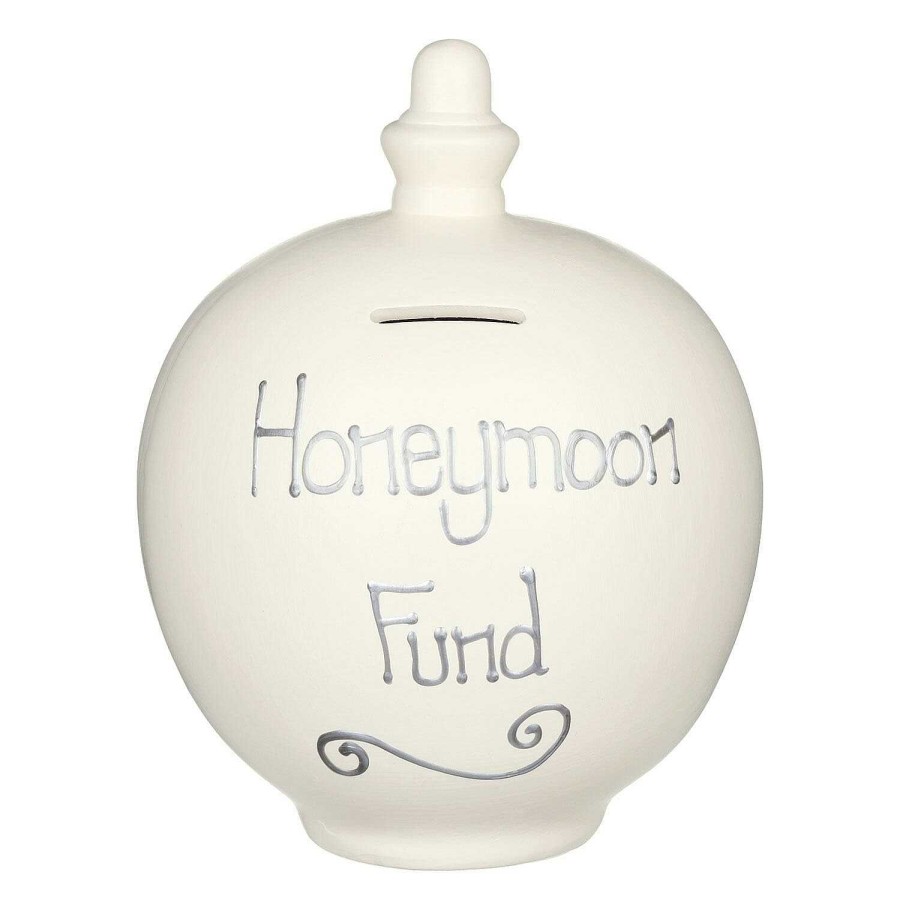 Money Pots | Temptation Temptation 'Honeymoon Fund' Silver On Cream Money Pot