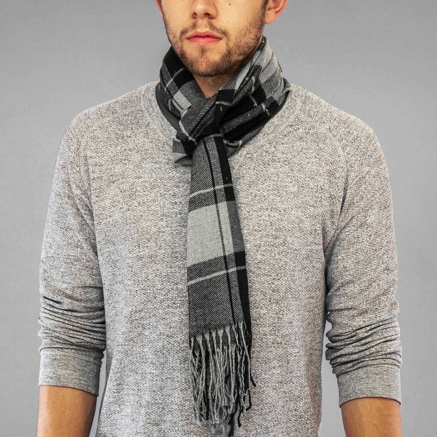 Scarves | Temptation Temptation Black Plaid Men'S Scarf