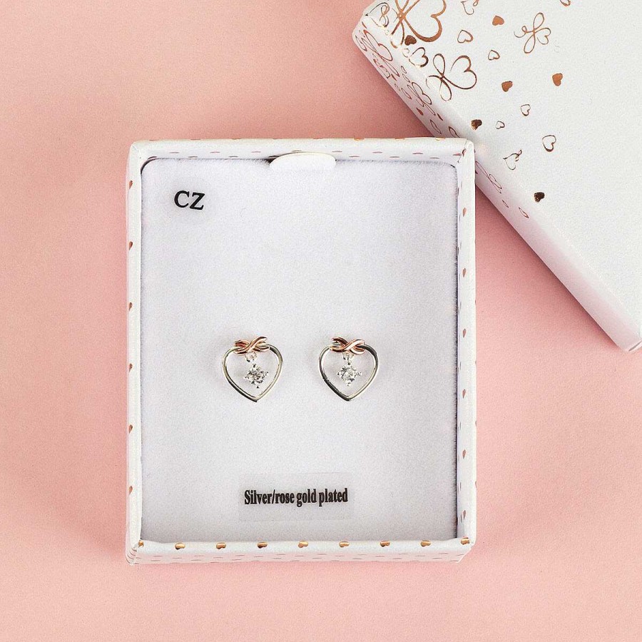 Bridal Jewellery | Equilibrium Equilibrium Two Tone Kiss Collection Eternal Heart Stud Earrings