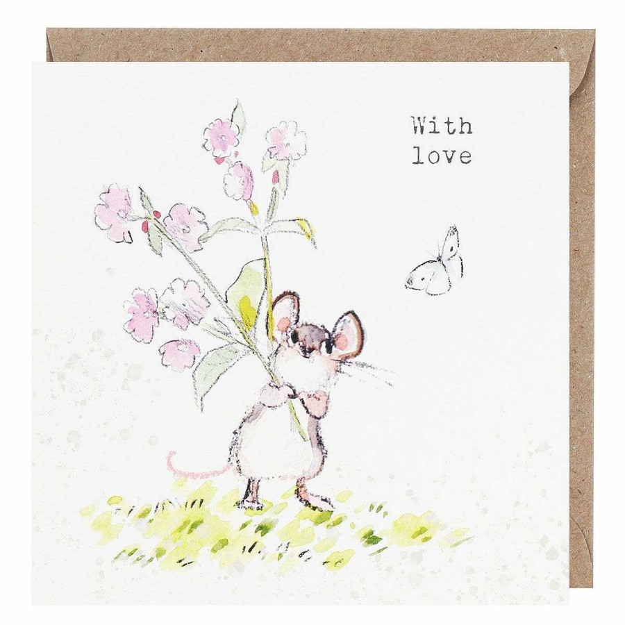 Notecard Sets | Paper Shed Designs Paper Shed Designs Mouse With Flowers 'With Love' Pack Of 5 Notecards