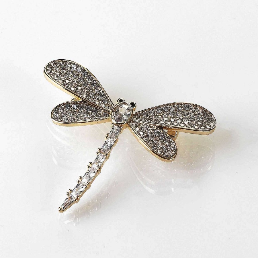 Brooches & Pin Badges | Equilibrium Equilibrium Gold Plated Glitzy Dragonfly Brooch