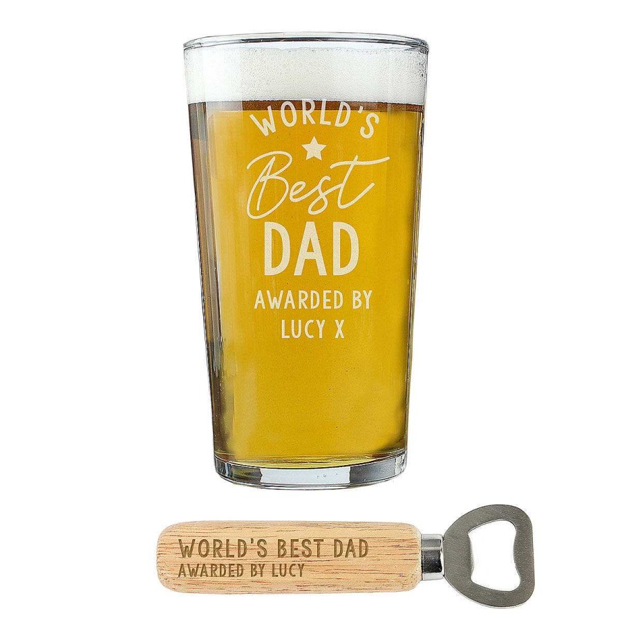 Grandad | Temptation Gifts Personalised World'S Best Pint Glass & Bottle Opener