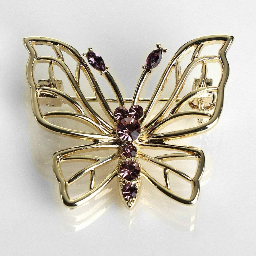 Brooches & Pin Badges | Equilibrium Equilibrium Gold-Plated Sparkle Filigree Butterfly Brooch