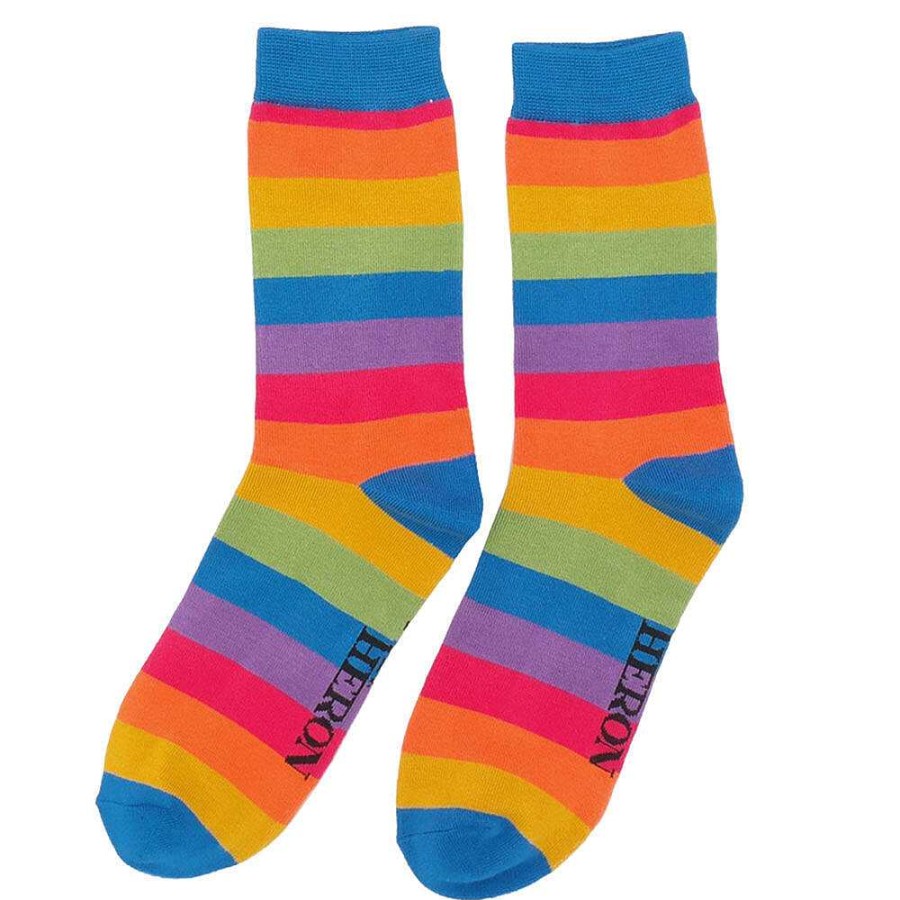 For Groomsmen | Mr Heron Mr Heron Rainbow Thick Stripe Men'S Bamboo Socks