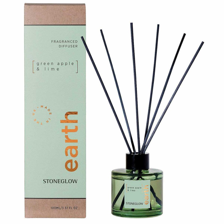 Reed Diffusers | Stoneglow Stoneglow Elements Earth Green Apple & Lime 100Ml Reed Diffuser