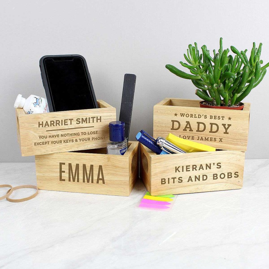 Desk Accessories | Temptation Gifts Personalised 'World'S Best' Mini Wooden Crate