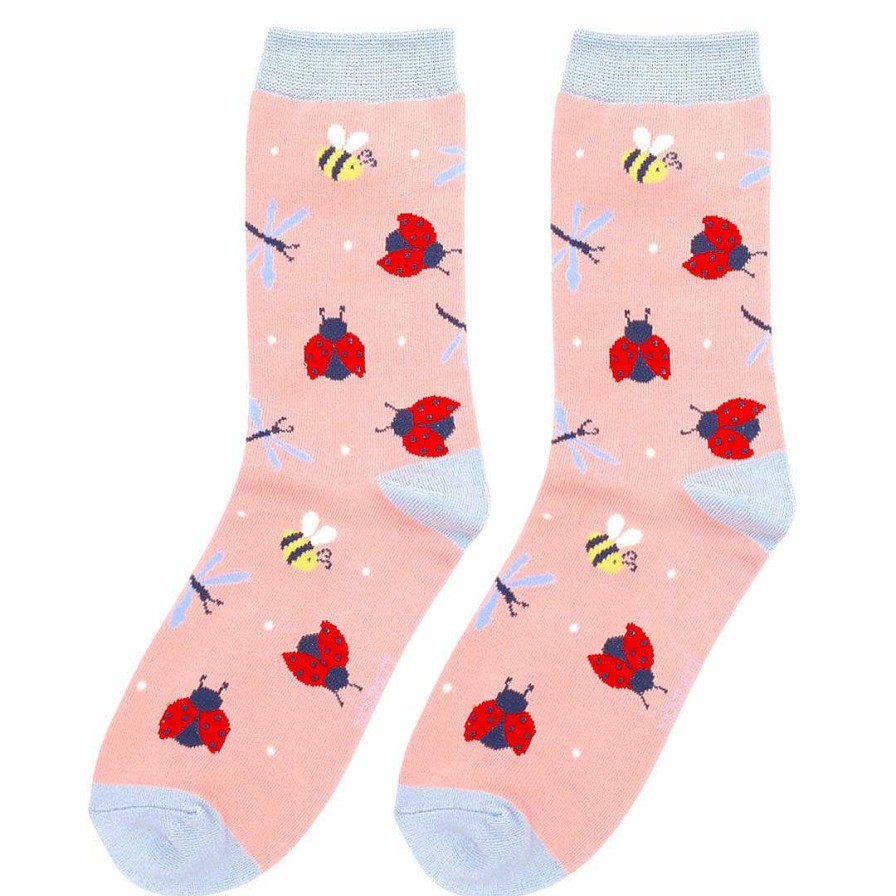 Socks | Miss Sparrow Miss Sparrow Dusky Pink Love Bug Women'S Bamboo Socks