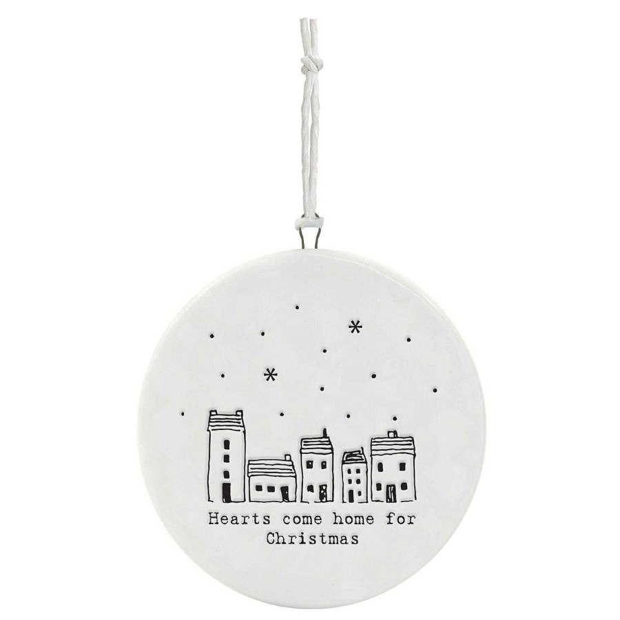 Home Ornaments | East of India East Of India 'Hearts Come Home' Flat Porcelain Bauble