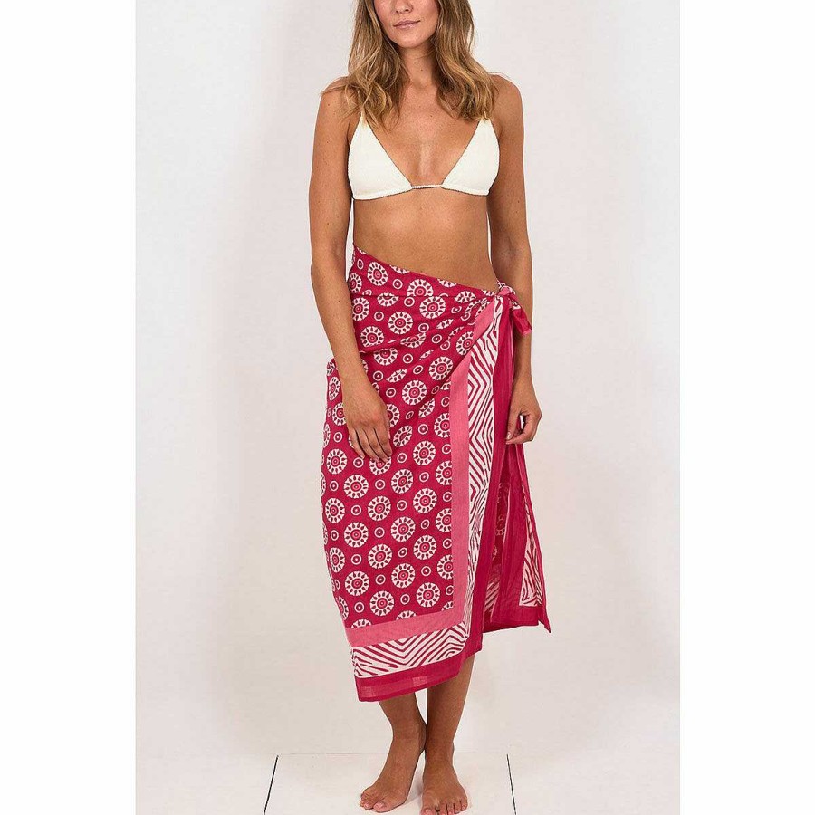 Clothing | Pachamama Pachamama Cogs Pink Hand Printed Cotton Sarong