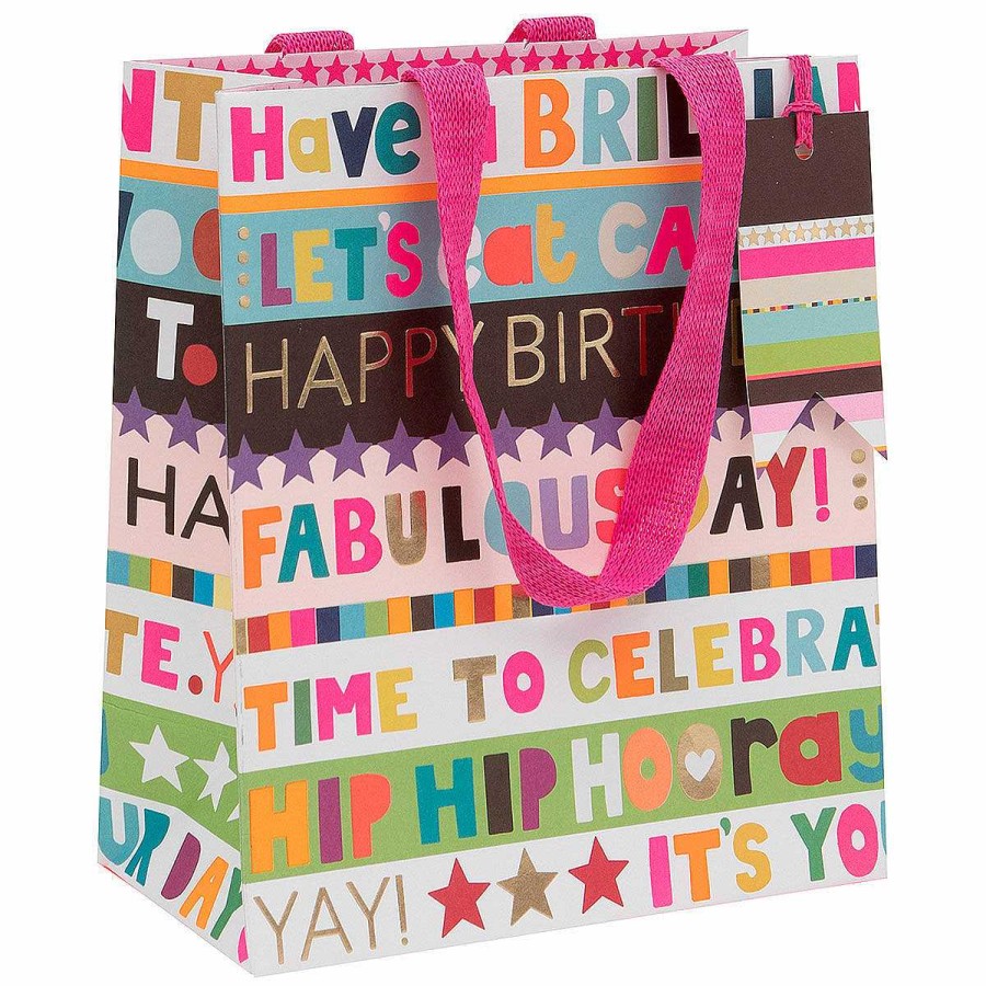 Medium Gift Bags | Glick Glick Paper Salad Birthday Pink Stripe Medium Birthday Gift Bag