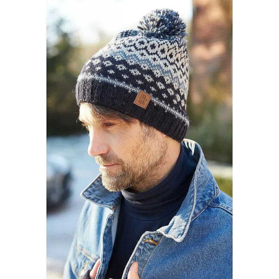 Styles | Pachamama Pachamama Men'S Nordic Blue Bobble Beanie Hat