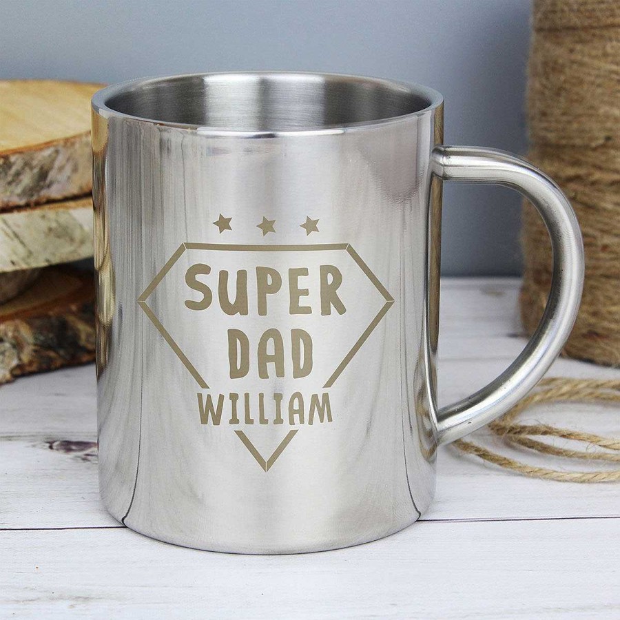 Personalised / Experience | Temptation Gifts Personalised Super Dad Stainless Steel Mug