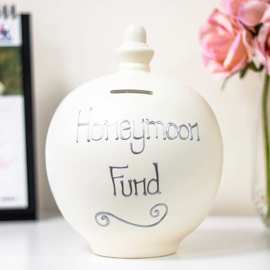 Money Pots | Temptation Temptation 'Honeymoon Fund' Silver On Cream Money Pot