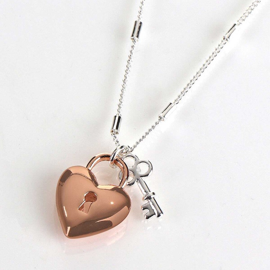 Necklaces | Equilibrium Equilibrium Love Locks Two Tone Heart Lock & Key Necklace