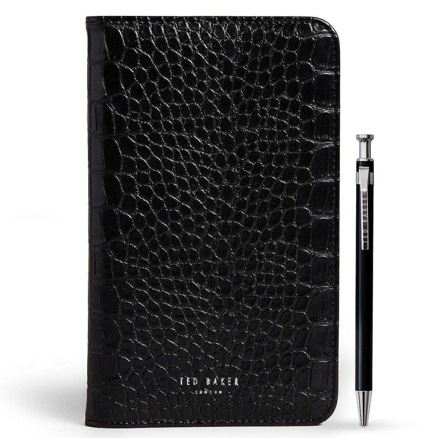 Travel Accessories | Ted Baker Ted Baker Alffiie Croc Effect Black Travel Organiser With Pen